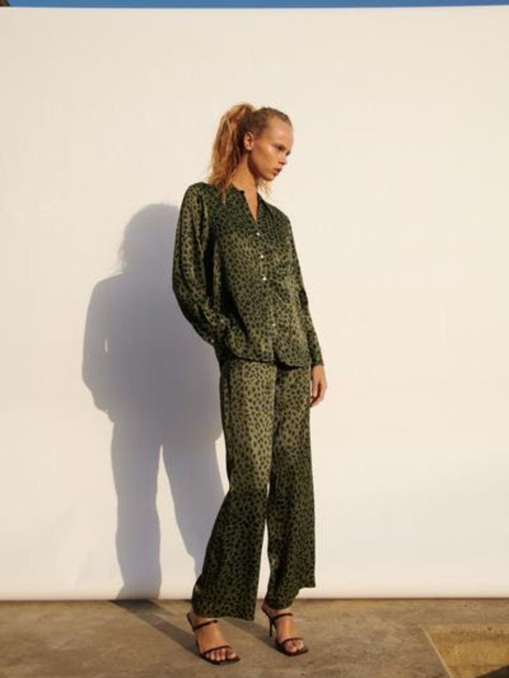 Leopard Print Green Satin Shirt